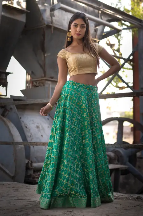GREEN LEHNGA WITH OFF SHOULDER BLOUSE